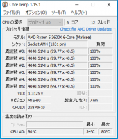 純正CPUクーラー取付時の高負荷時CPU温度。